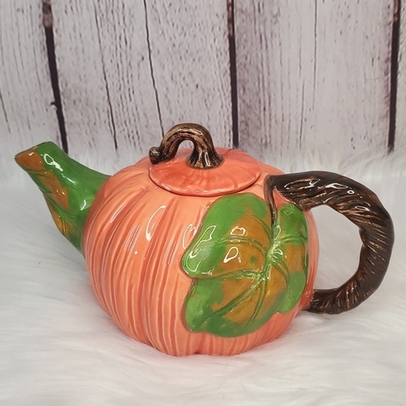 Vintage 90s Ceramic Pumpkin Harvest Halloween Fall Witchy Teapot 9" 1992 Signed - Picture 13 of 13